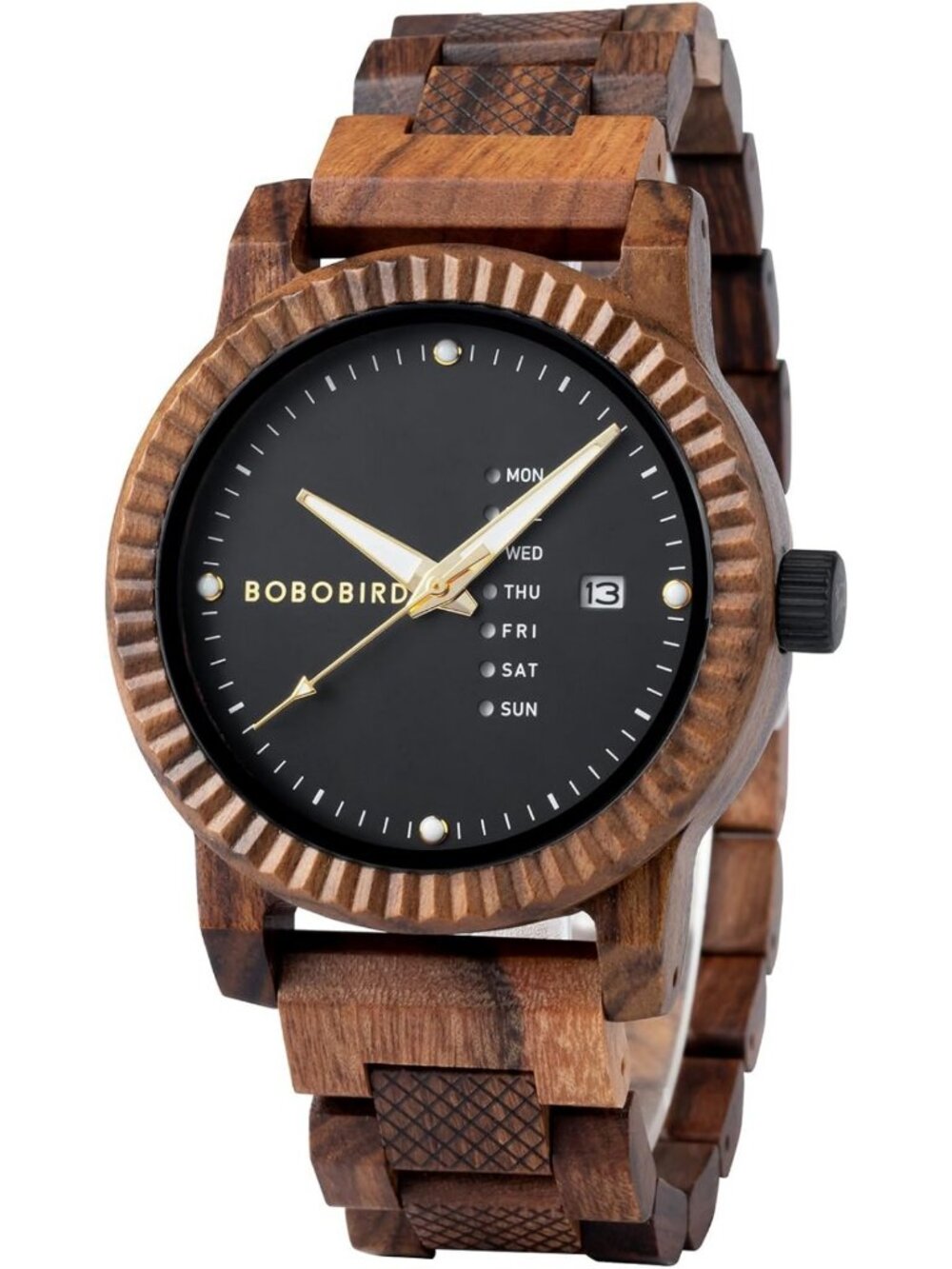 Stylish Men's Wooden Analog Quartz Watch with Week Display - Lightweight